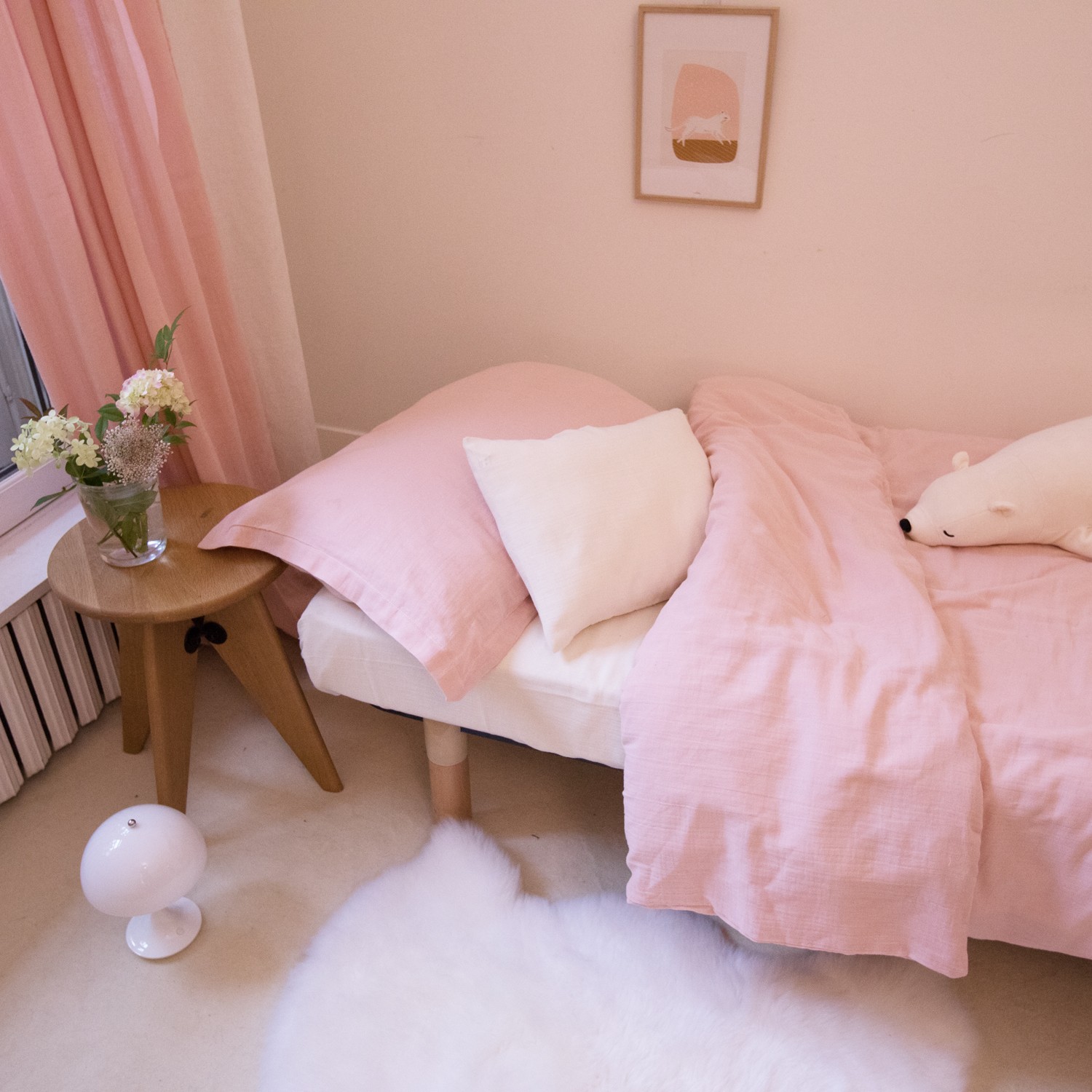 Housse De Couette En Gaze De Coton Bio Rose Poudre Made In France